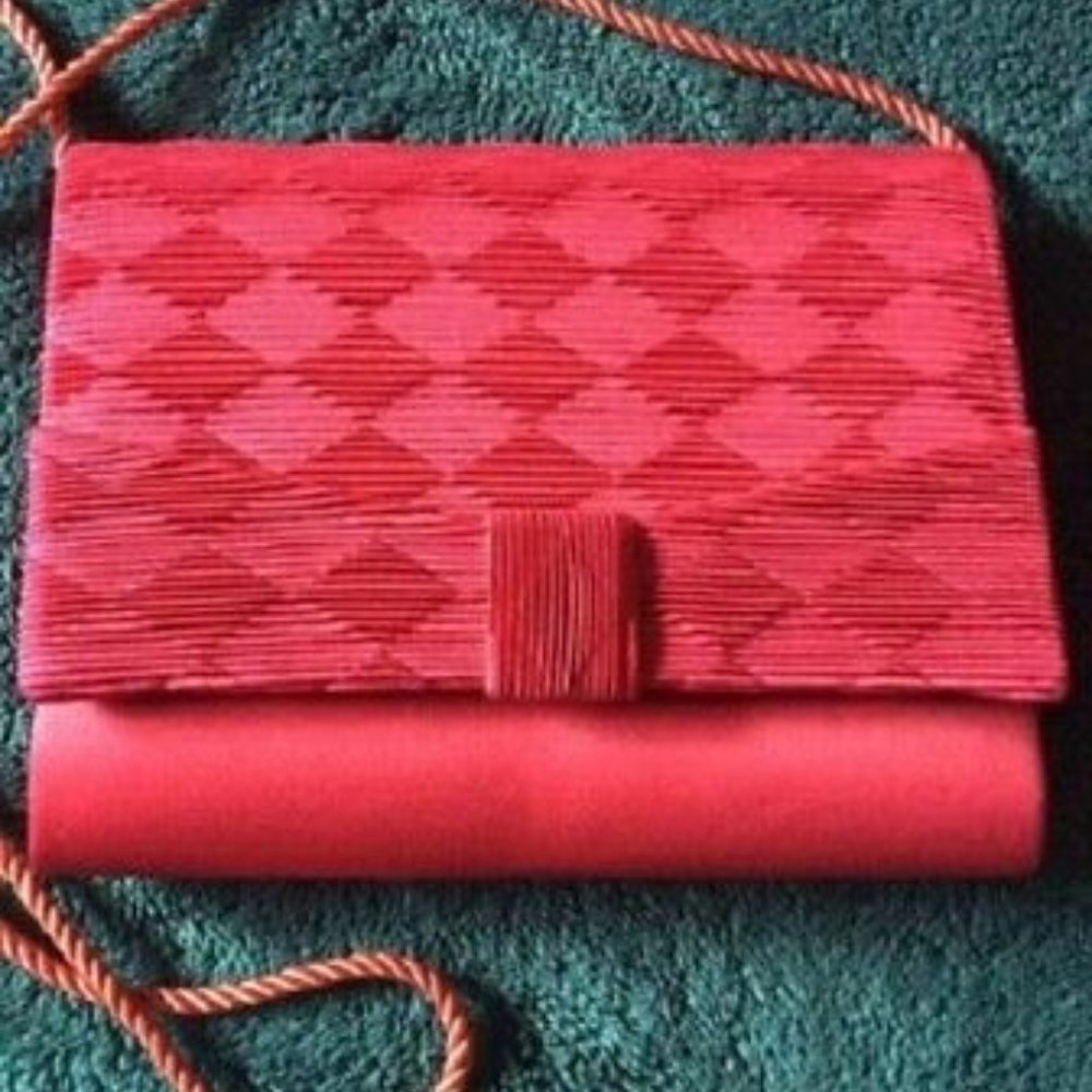 PRIVATE COLLECTION SATIN- DARK RED EVENING BAG/BRAND NEW/8" X 7"